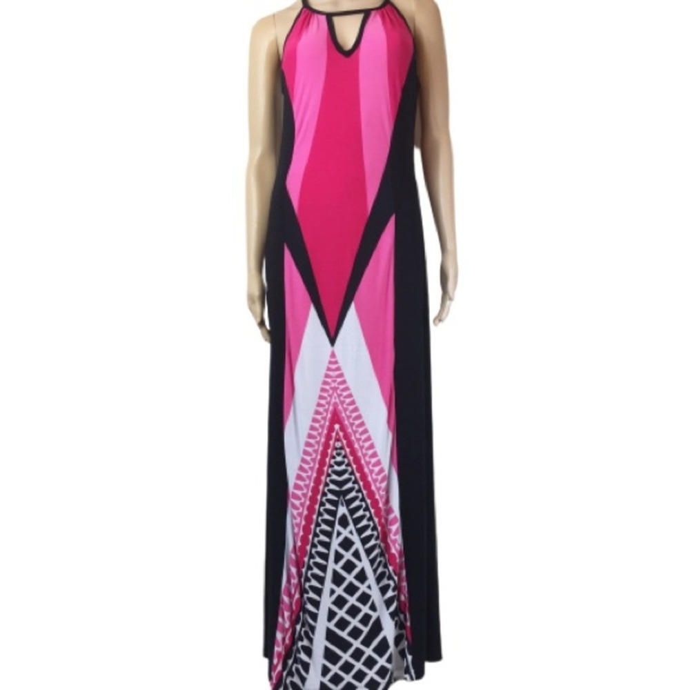 J Brand Maxi‎ Dress w/ Pink White & Black Geometric Design, Size SP